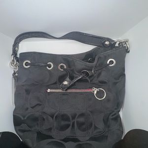 Coach Black Textured Bucket Shoulder Bag with Drawstring Closure